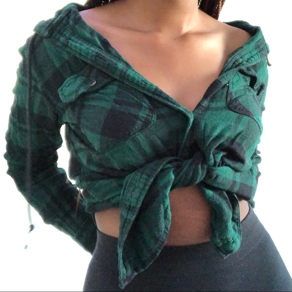 Green Plaid Flannel with Hood - Picture 3 of 4